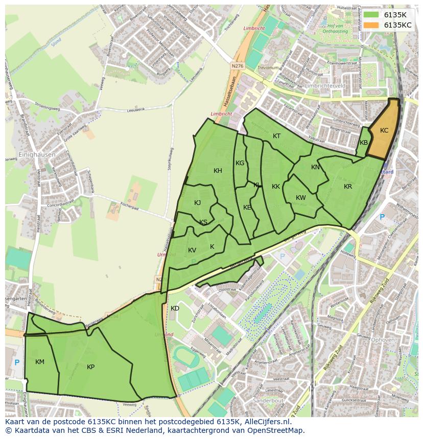 Afbeelding van het postcodegebied 6135 KC op de kaart.
