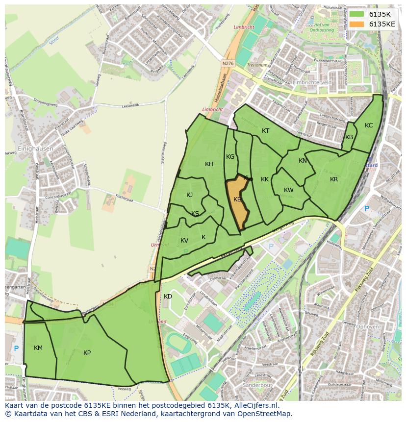 Afbeelding van het postcodegebied 6135 KE op de kaart.