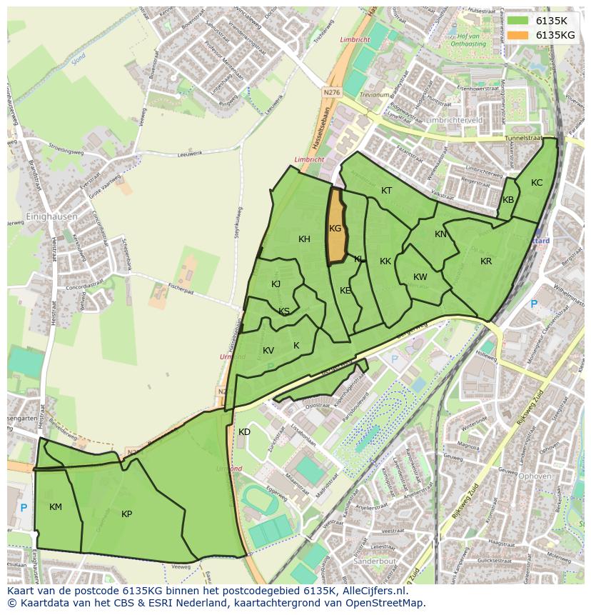 Afbeelding van het postcodegebied 6135 KG op de kaart.