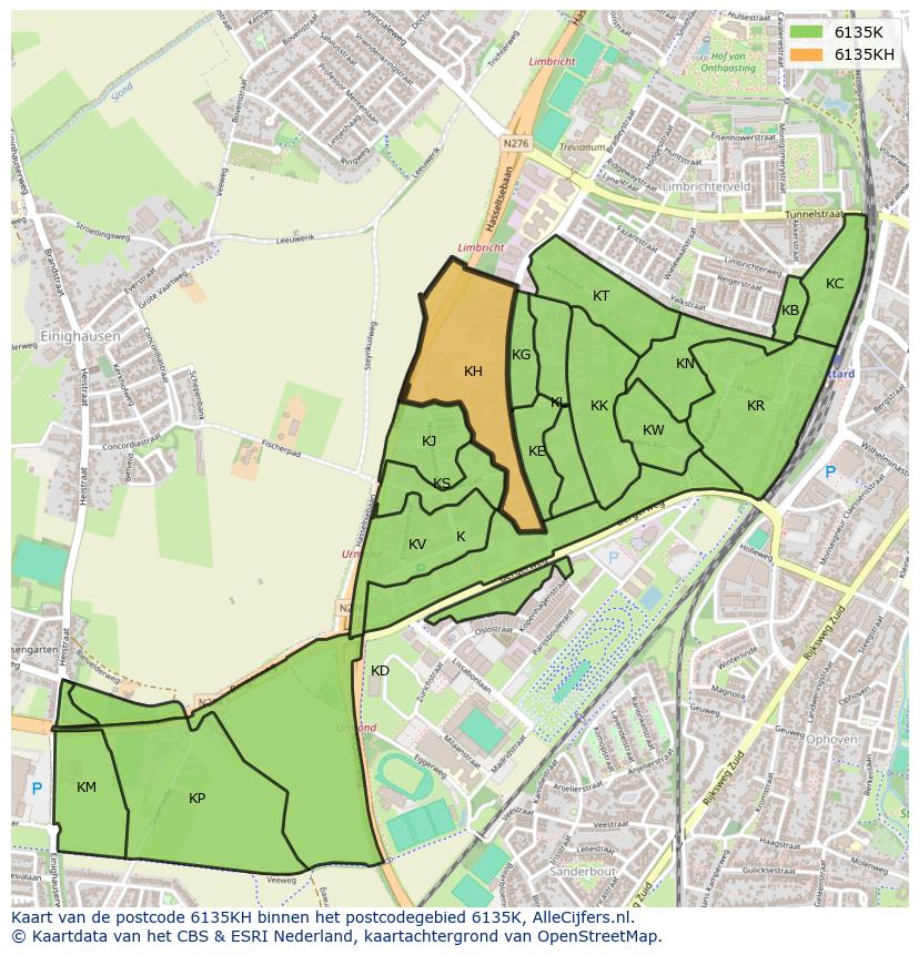 Afbeelding van het postcodegebied 6135 KH op de kaart.