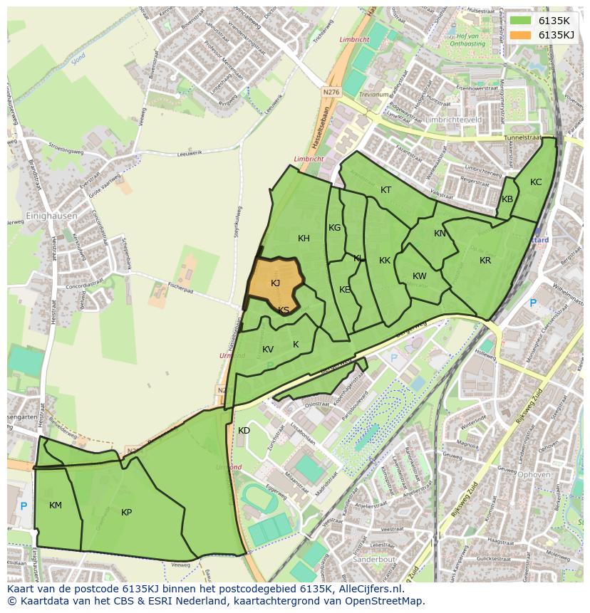 Afbeelding van het postcodegebied 6135 KJ op de kaart.