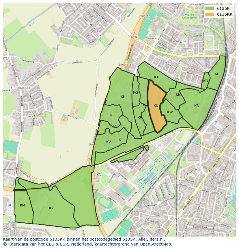 Afbeelding van het postcodegebied 6135 KK op de kaart.