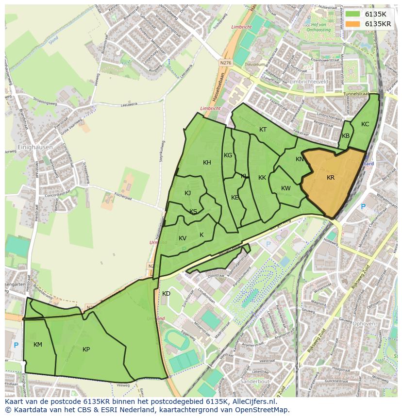 Afbeelding van het postcodegebied 6135 KR op de kaart.
