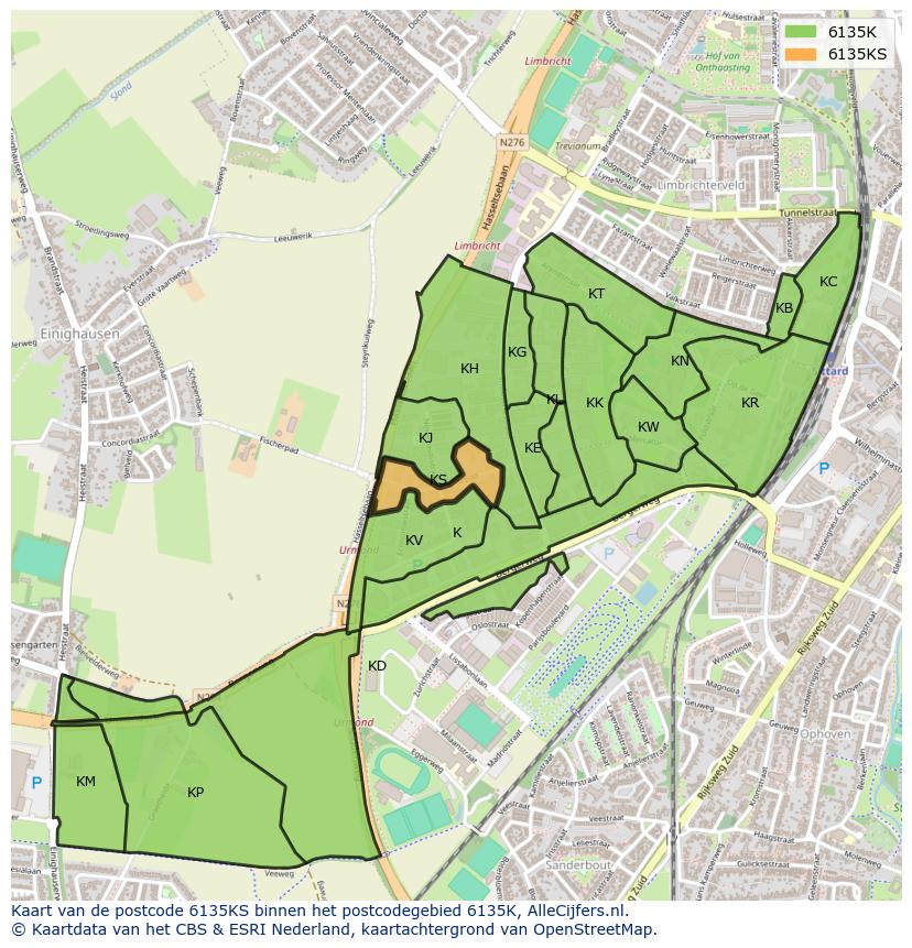 Afbeelding van het postcodegebied 6135 KS op de kaart.