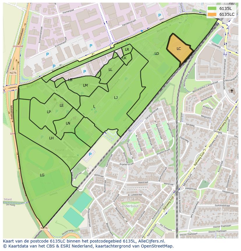 Afbeelding van het postcodegebied 6135 LC op de kaart.