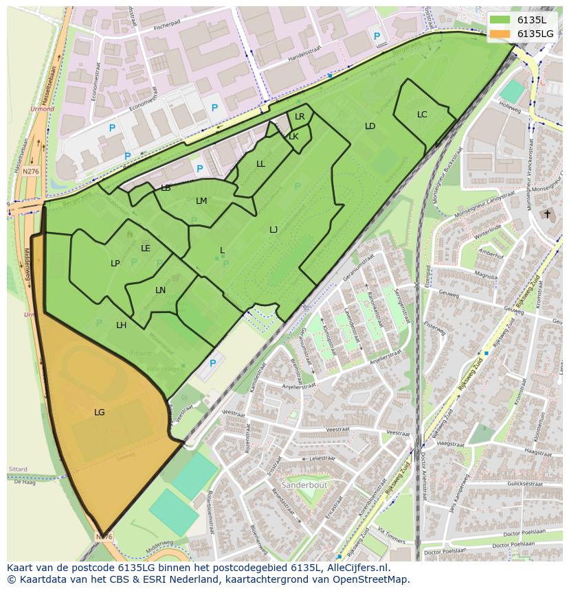 Afbeelding van het postcodegebied 6135 LG op de kaart.