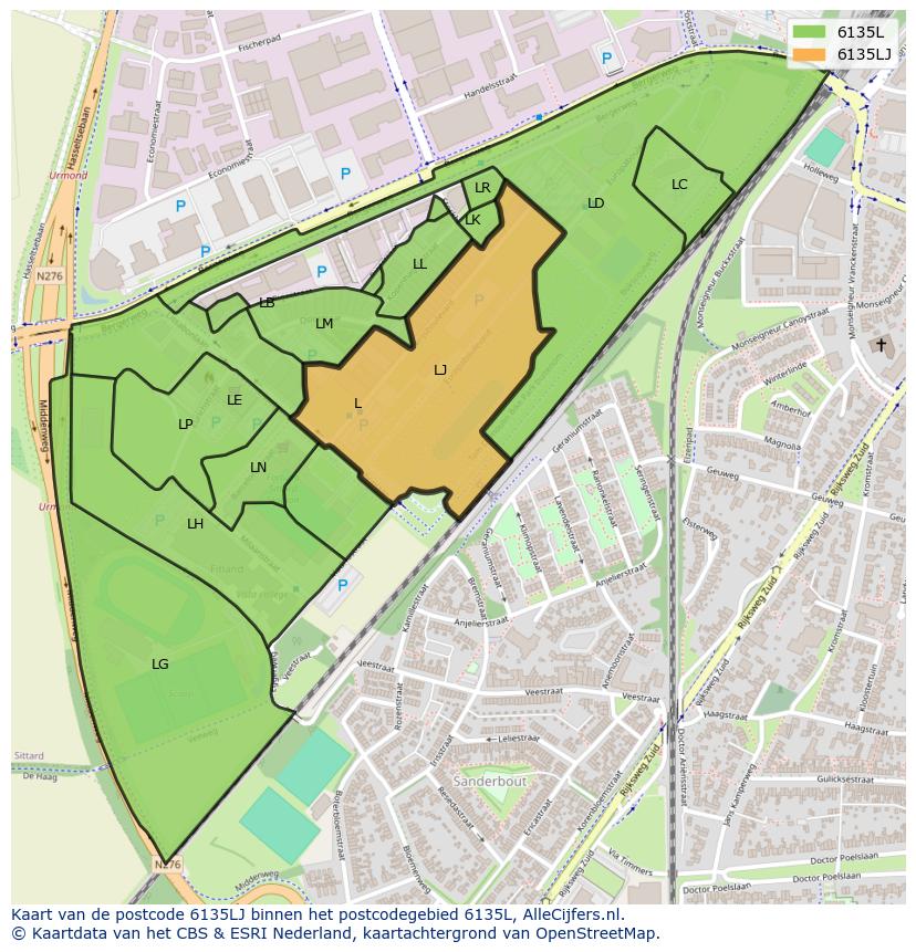 Afbeelding van het postcodegebied 6135 LJ op de kaart.