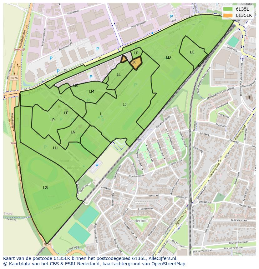 Afbeelding van het postcodegebied 6135 LK op de kaart.