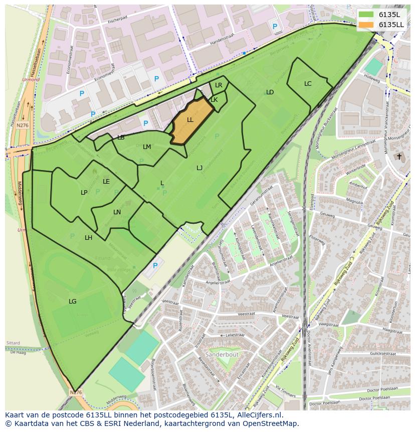 Afbeelding van het postcodegebied 6135 LL op de kaart.
