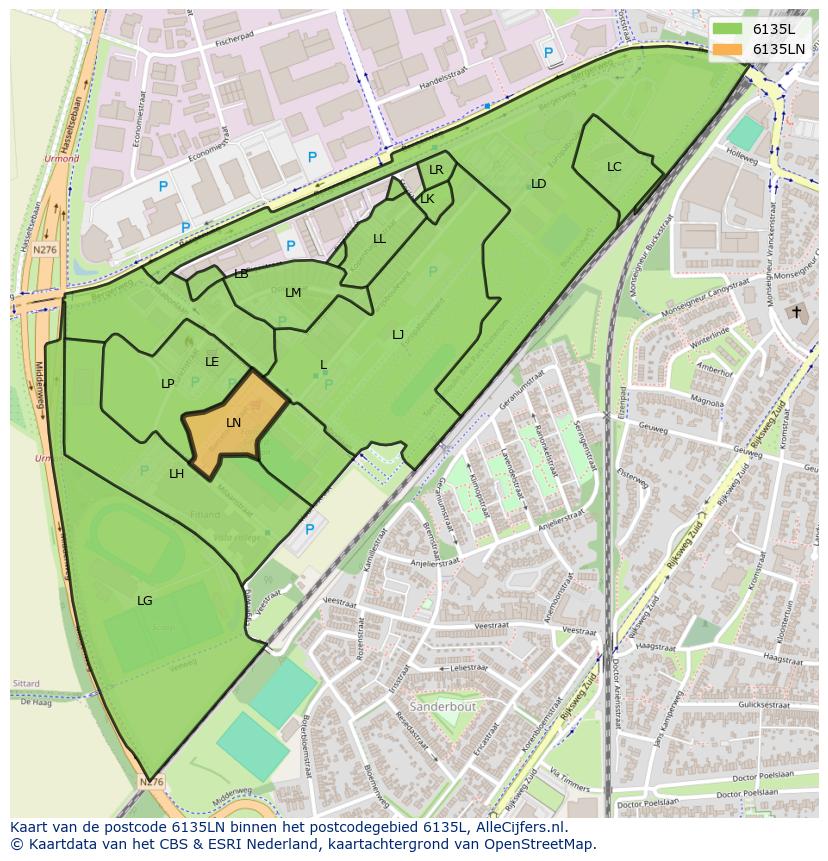 Afbeelding van het postcodegebied 6135 LN op de kaart.