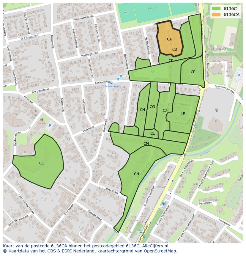 Afbeelding van het postcodegebied 6136 CA op de kaart.