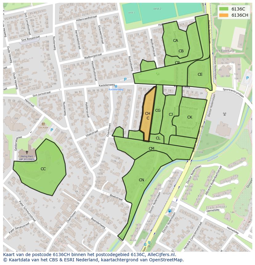 Afbeelding van het postcodegebied 6136 CH op de kaart.