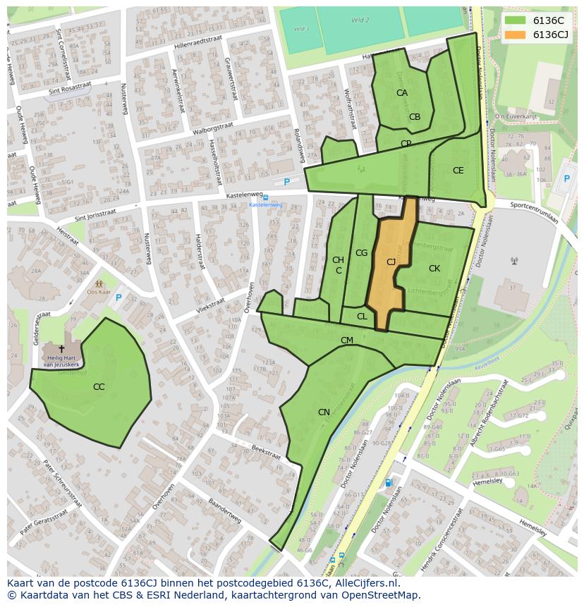 Afbeelding van het postcodegebied 6136 CJ op de kaart.