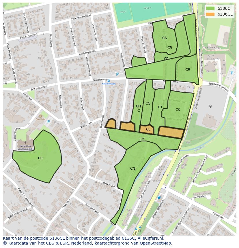 Afbeelding van het postcodegebied 6136 CL op de kaart.