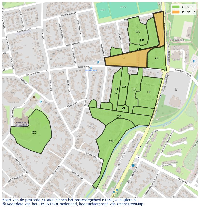 Afbeelding van het postcodegebied 6136 CP op de kaart.