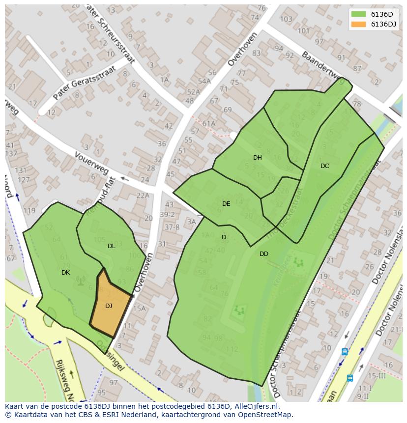 Afbeelding van het postcodegebied 6136 DJ op de kaart.