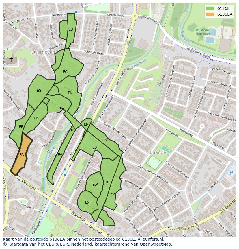 Afbeelding van het postcodegebied 6136 EA op de kaart.