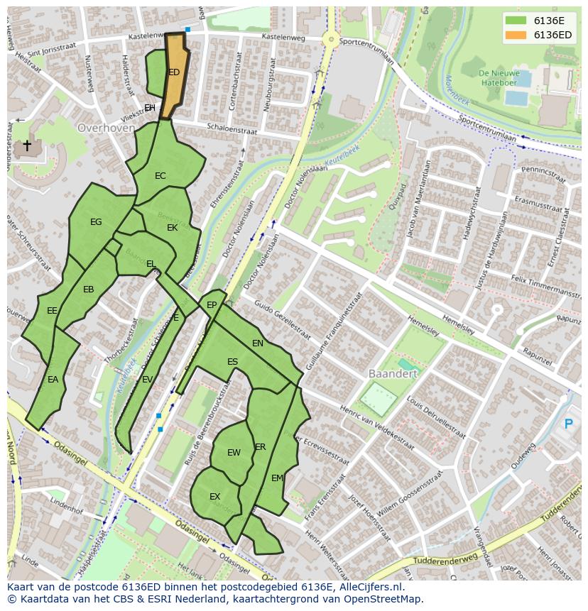Afbeelding van het postcodegebied 6136 ED op de kaart.