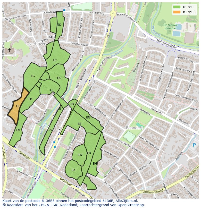 Afbeelding van het postcodegebied 6136 EE op de kaart.