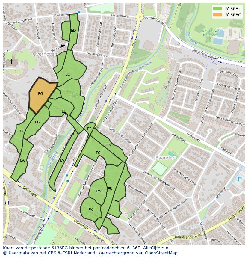 Afbeelding van het postcodegebied 6136 EG op de kaart.