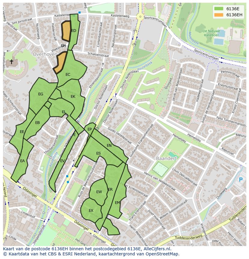 Afbeelding van het postcodegebied 6136 EH op de kaart.