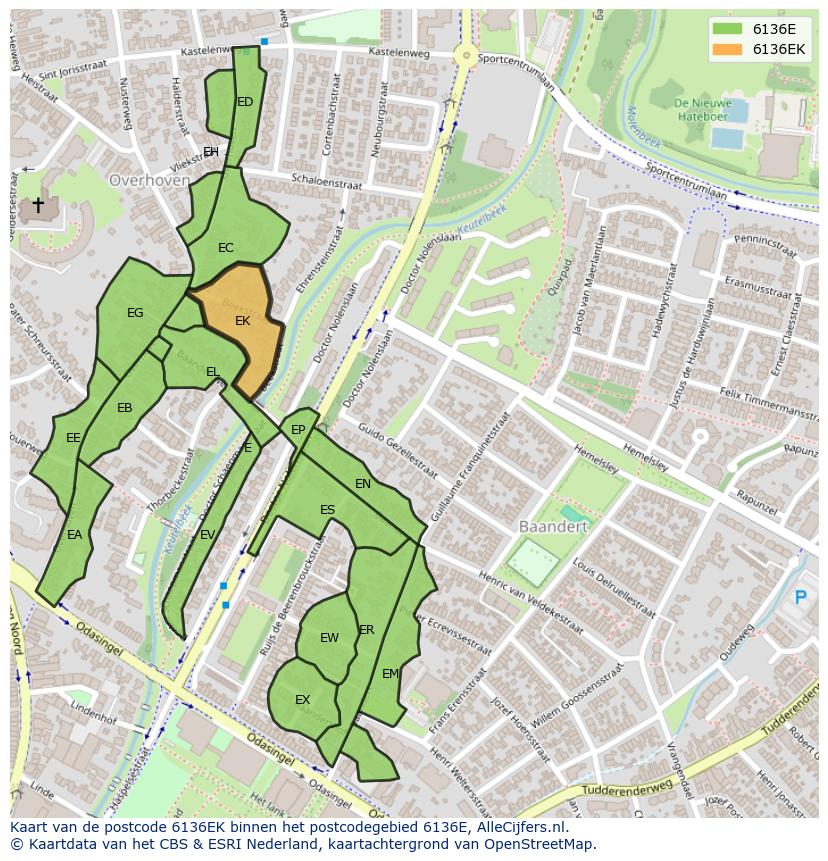 Afbeelding van het postcodegebied 6136 EK op de kaart.