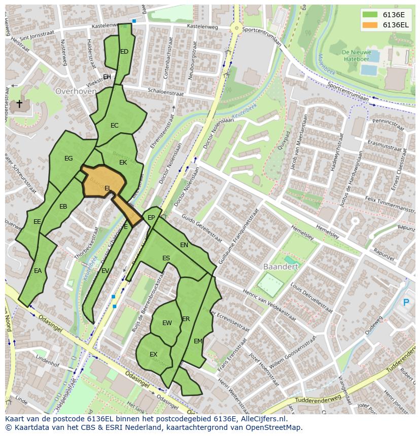 Afbeelding van het postcodegebied 6136 EL op de kaart.