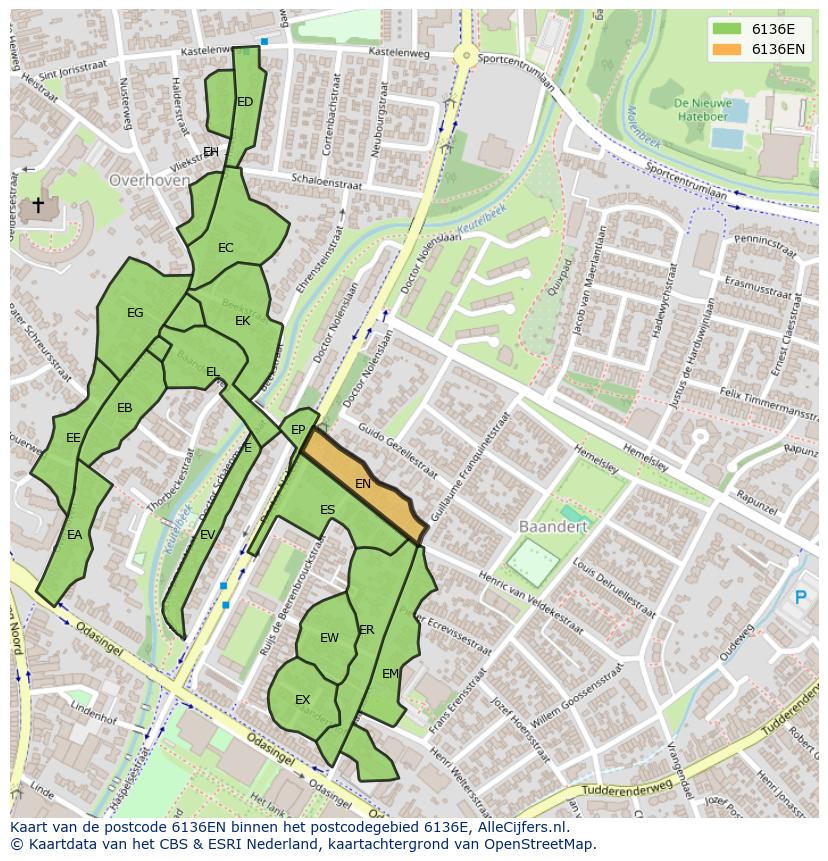 Afbeelding van het postcodegebied 6136 EN op de kaart.