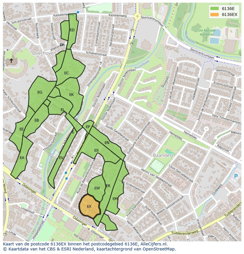 Afbeelding van het postcodegebied 6136 EX op de kaart.