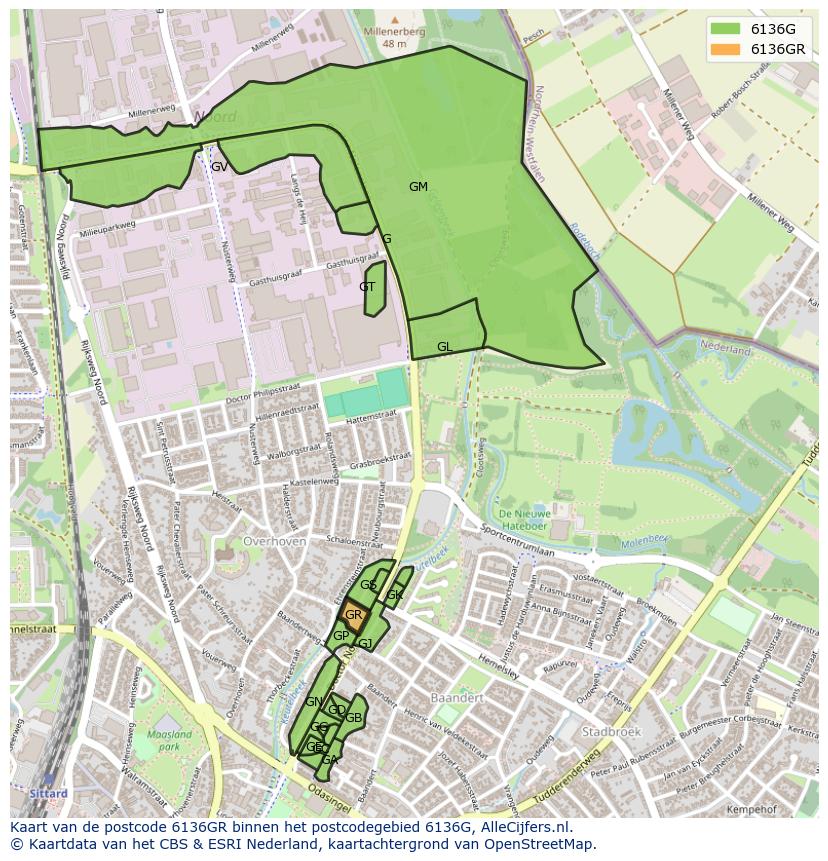 Afbeelding van het postcodegebied 6136 GR op de kaart.