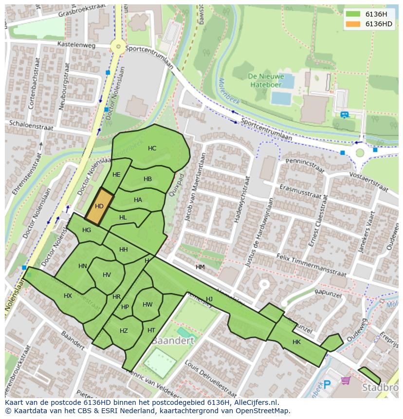Afbeelding van het postcodegebied 6136 HD op de kaart.