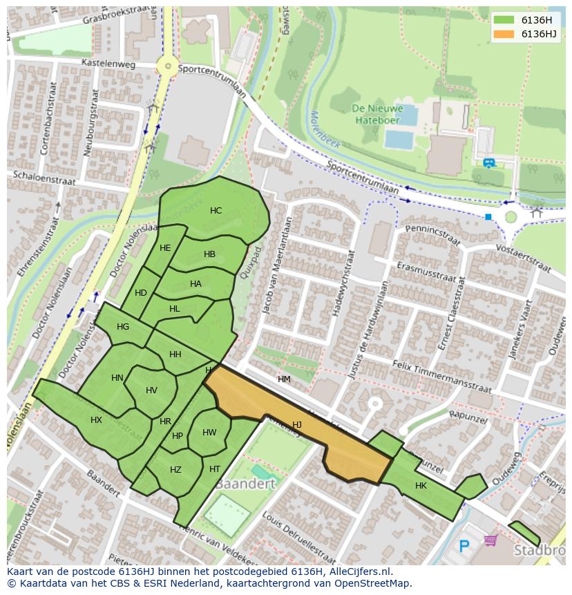 Afbeelding van het postcodegebied 6136 HJ op de kaart.
