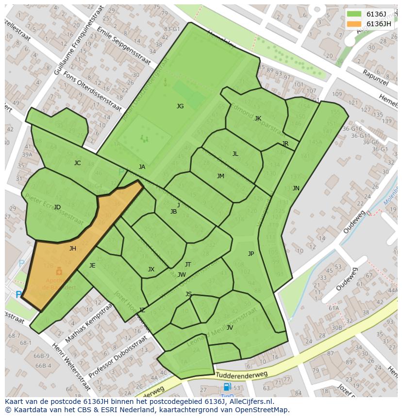 Afbeelding van het postcodegebied 6136 JH op de kaart.