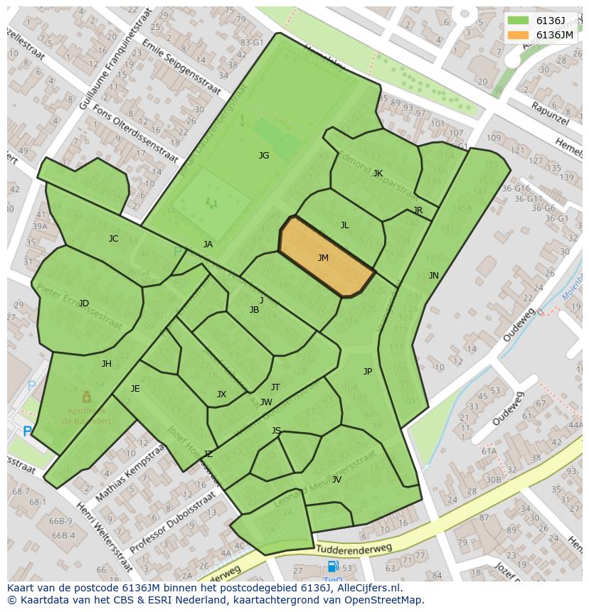 Afbeelding van het postcodegebied 6136 JM op de kaart.