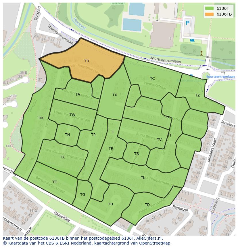 Afbeelding van het postcodegebied 6136 TB op de kaart.