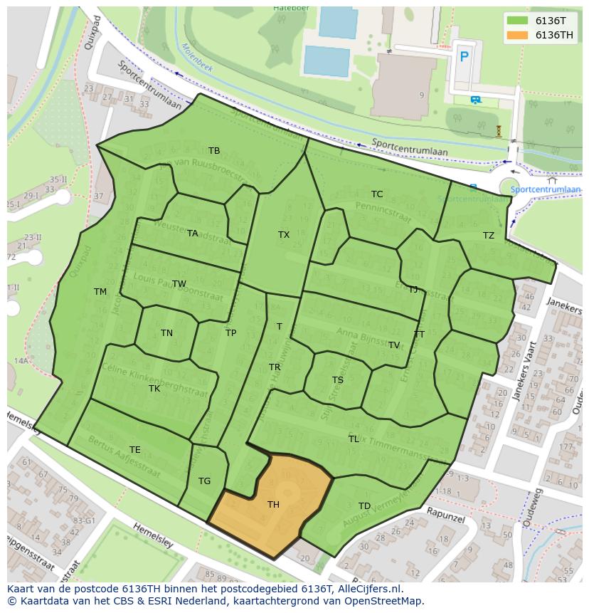 Afbeelding van het postcodegebied 6136 TH op de kaart.