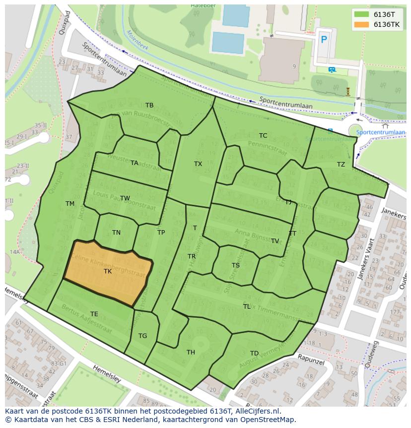 Afbeelding van het postcodegebied 6136 TK op de kaart.