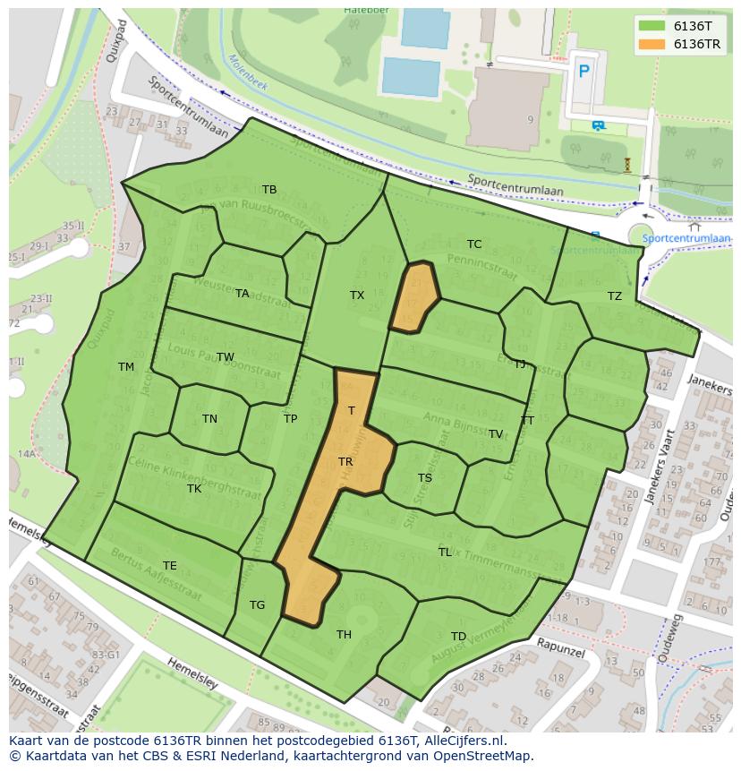 Afbeelding van het postcodegebied 6136 TR op de kaart.