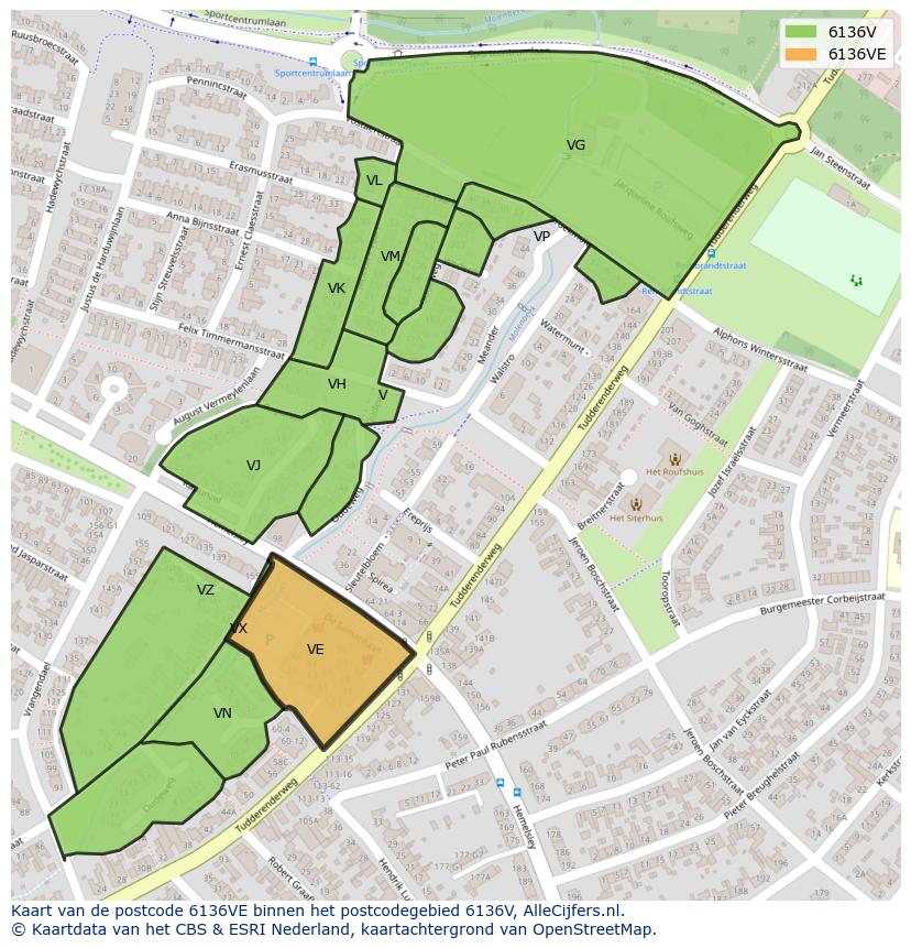 Afbeelding van het postcodegebied 6136 VE op de kaart.