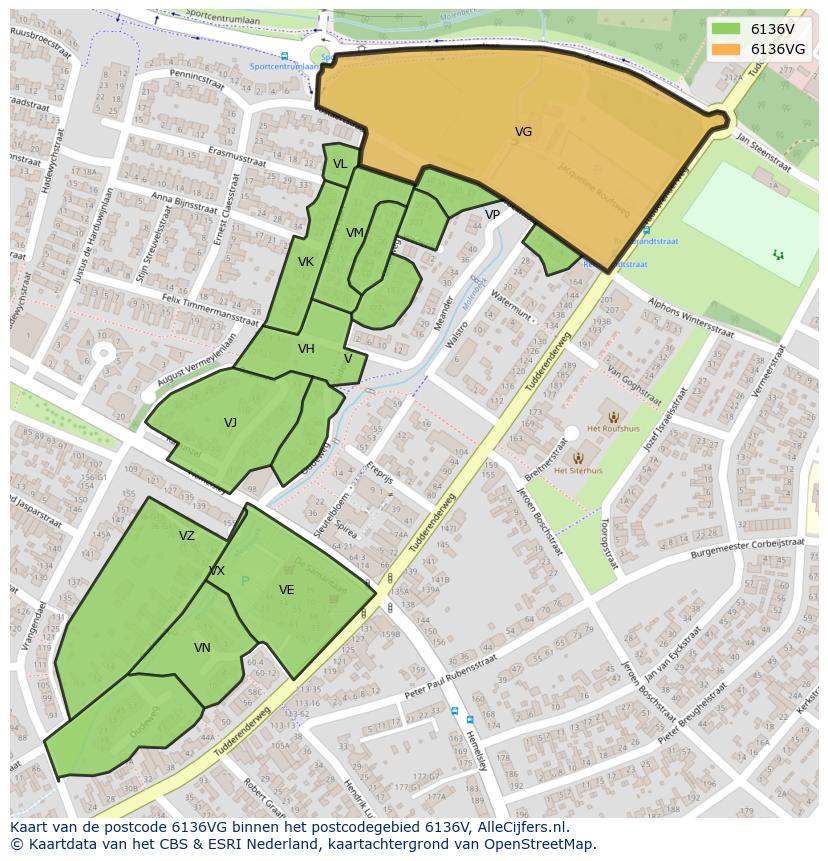 Afbeelding van het postcodegebied 6136 VG op de kaart.