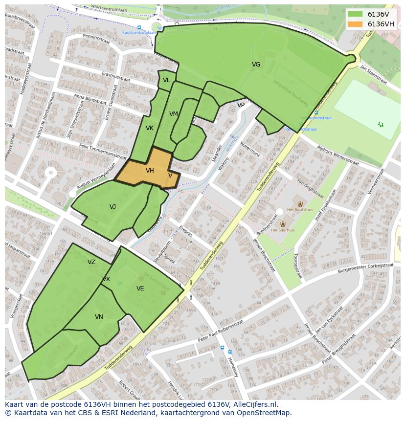 Afbeelding van het postcodegebied 6136 VH op de kaart.