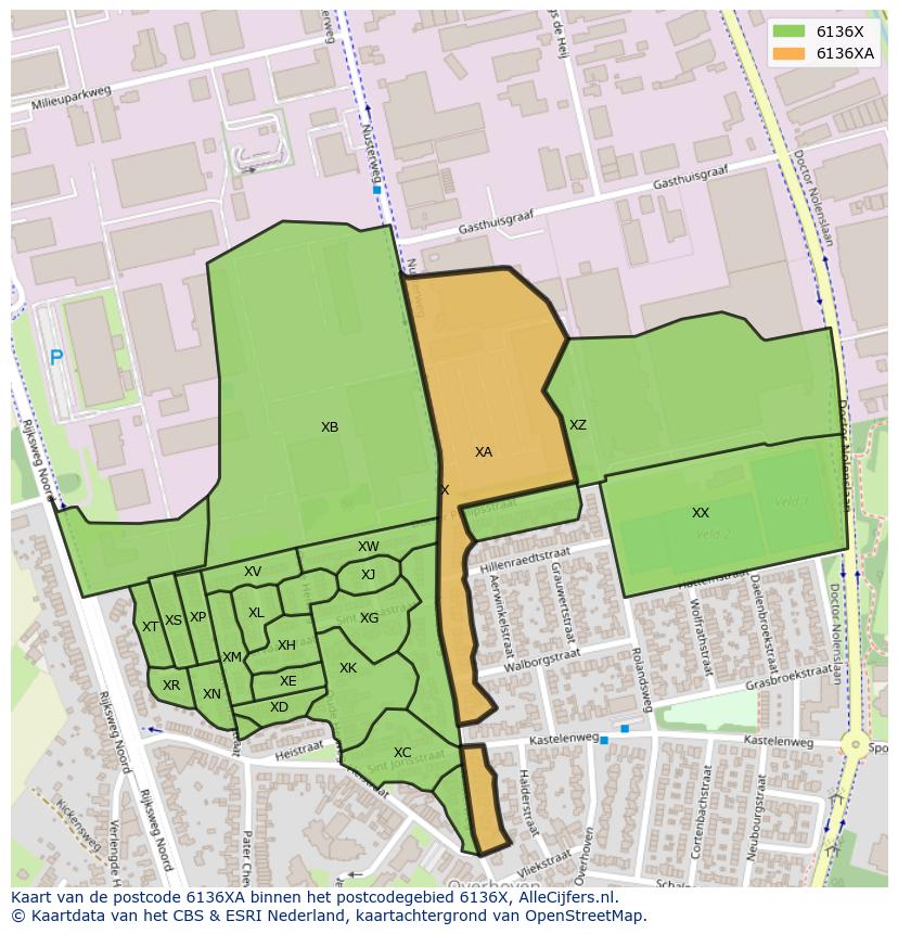 Afbeelding van het postcodegebied 6136 XA op de kaart.