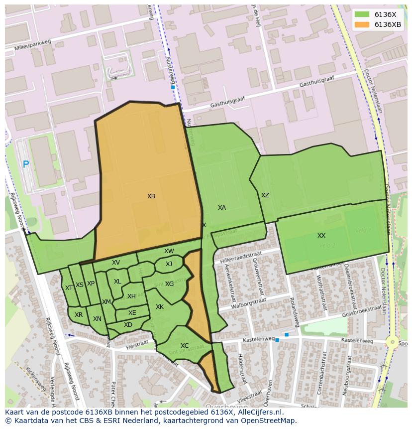 Afbeelding van het postcodegebied 6136 XB op de kaart.