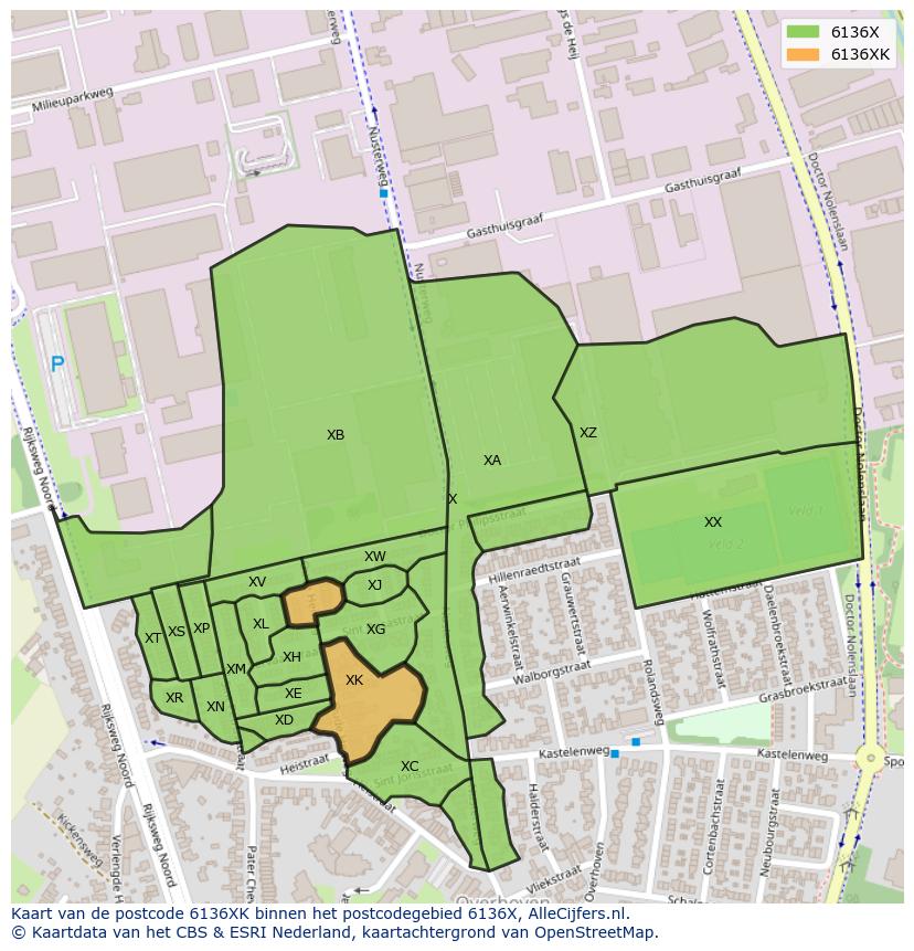 Afbeelding van het postcodegebied 6136 XK op de kaart.