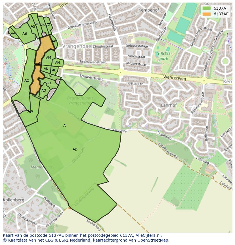 Afbeelding van het postcodegebied 6137 AE op de kaart.