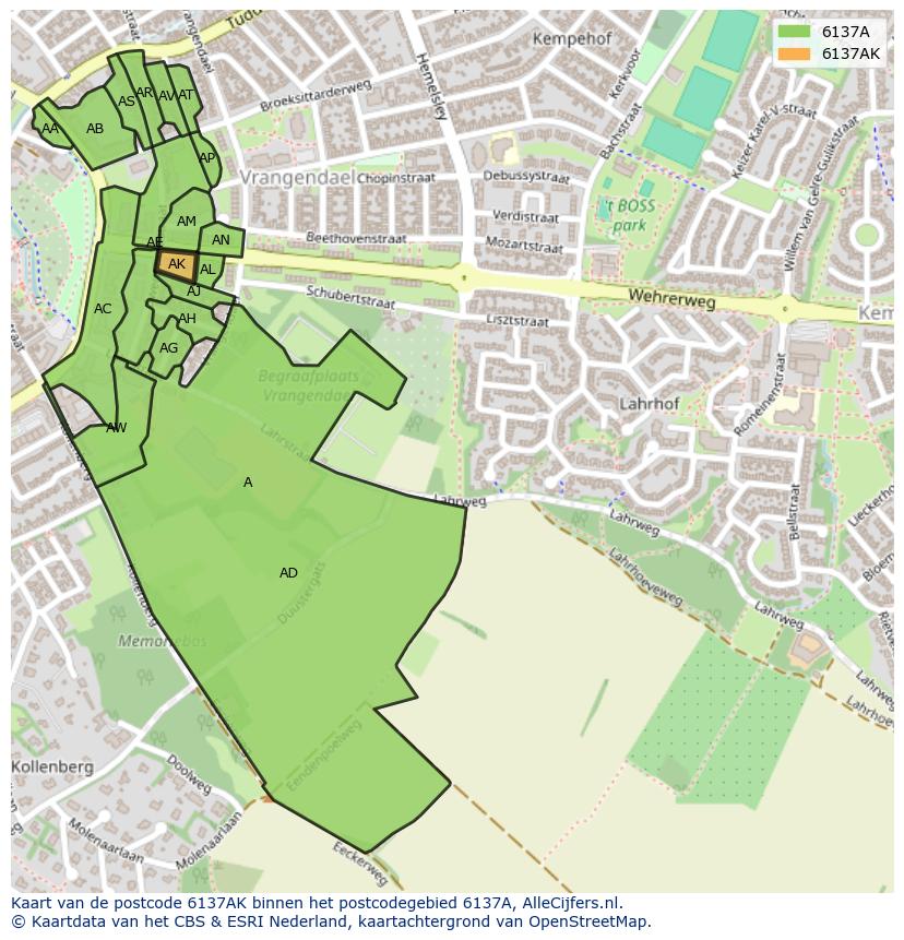 Afbeelding van het postcodegebied 6137 AK op de kaart.