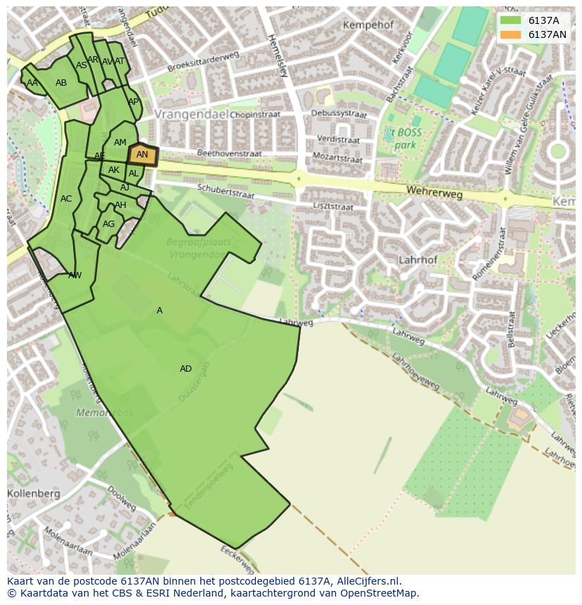 Afbeelding van het postcodegebied 6137 AN op de kaart.