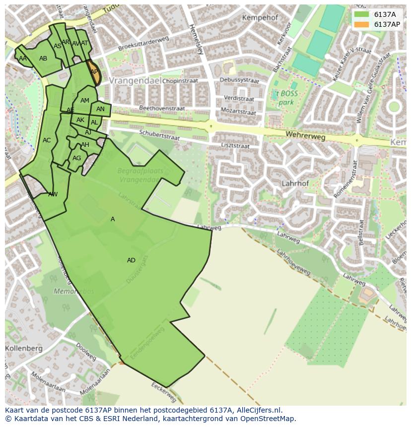 Afbeelding van het postcodegebied 6137 AP op de kaart.