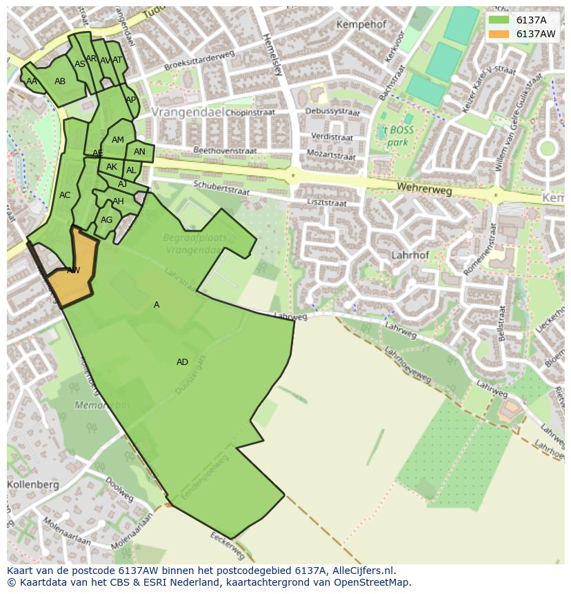 Afbeelding van het postcodegebied 6137 AW op de kaart.