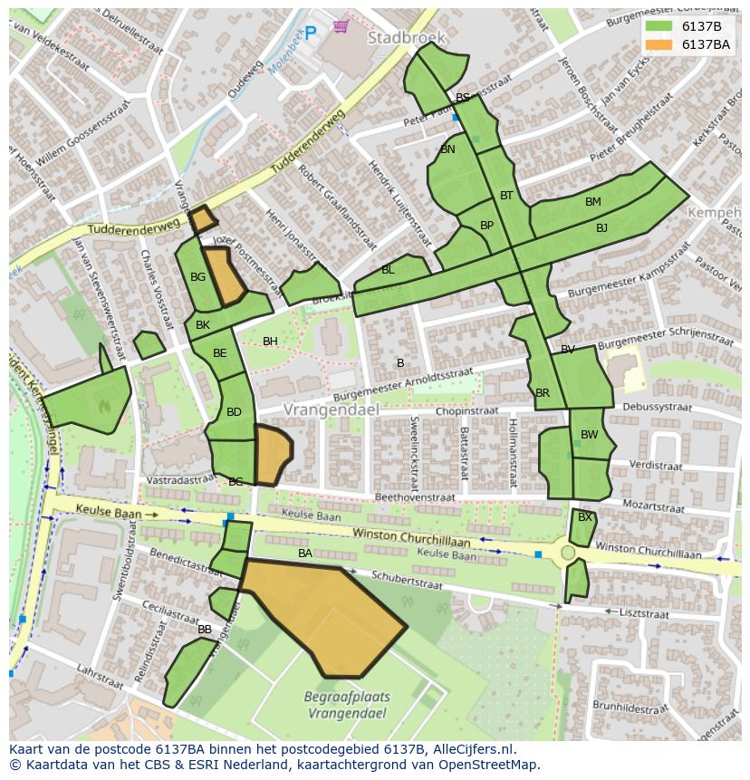 Afbeelding van het postcodegebied 6137 BA op de kaart.
